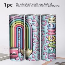 1pc, Teacher Rainbow Tumbler With Lid And Straw, 20oz Stainless Steel Water Bottle, Insulated Straight Water Cups, Summer Winter Drinkware, Outdoor Travel Accessories