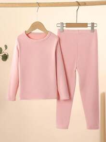 Tween Girls' Thermal Underwear Set For Autumn And Winter, Innerwear For Home Use - Pink - View 1