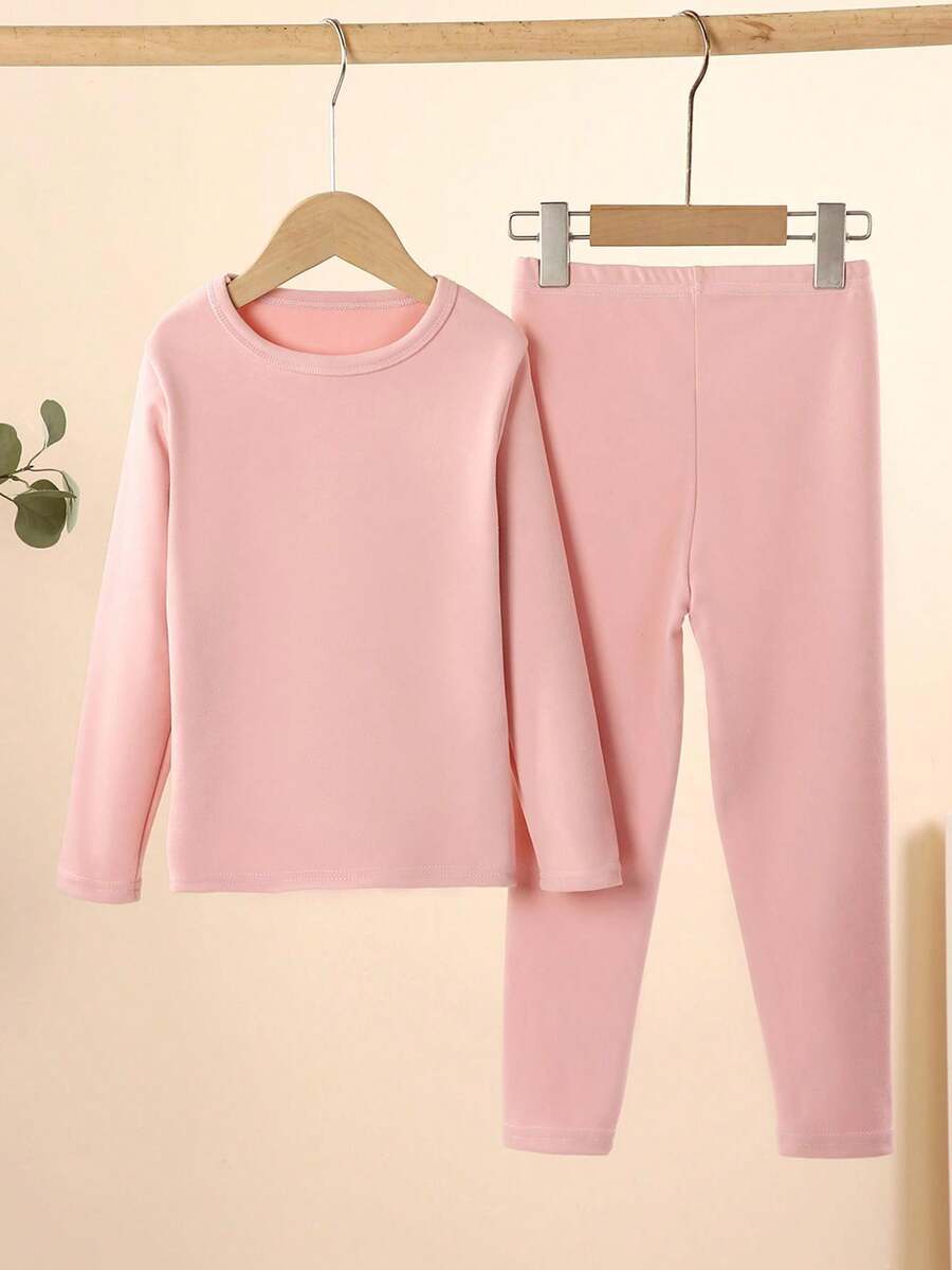 Tween Girls' Thermal Underwear Set For Autumn And Winter, Innerwear For Home Use - Pink - View 1