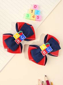 2 Cái/gói Back To School ABC Apple Phụ Kiện Bút Chì In Hình Nơ Kẹp Tóc Cho Bé Gái, Phong Cách Học Đường - Nhiều màu - Xem 2