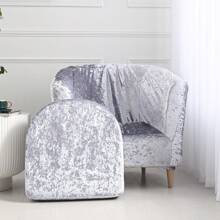 Crushed Velvet Tub Chair Covers 2 Pieces Armchair Sofa Slipcovers With Cushion Cover High Stretch Soft Tub Sofa Covers Furniture Protector For Bar Counter Living Room - Silver - View 3