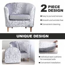 Crushed Velvet Tub Chair Covers 2 Pieces Armchair Sofa Slipcovers With Cushion Cover High Stretch Soft Tub Sofa Covers Furniture Protector For Bar Counter Living Room - Silver - View 1