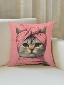 1 Stück Niedliche Rosa Katzen bedruckter Leinen Kissenbezug, 45cm*45cm/17,72in * 17,72in Quadratischer Kissenüberzug, weich und bequem, geeignet für die Heimdekoration (Kissenkern nicht inbegriffen)