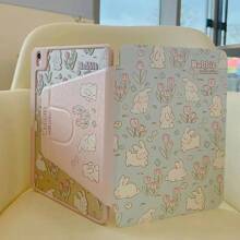 1 Hộp đựng máy tính bảng bảo vệ in hình chú thỏ hai mặt xinh xắn và dễ thương có đế và hộp đựng bút xoay 720 độ, mặt sau bằng acrylic trong suốt, chống rơi, chức năng ngủ/thức, tương thích với Huawei, IPad, Xiaomi - Nhiều màu - Xem 6