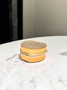 Shiny Gold Clutch Bag With Rhinestone Decoration, Mini Apple-Shaped Evening Bag, Suitable For Banquets, Weddings, Parties, Fashionable And Versatile Crossbody Bag With Metal Chain - Gold - View 7