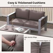 Patio Aluminum Loveseat Sofa Outdoor Furniture Set With Thick Back & Seat Cushions Grey - Xám - Xem 6