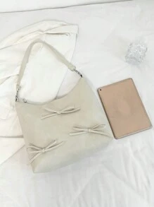 Fashionable Solid Color Bow Decoration Large Bag, Simple Shoulder Bag, Suitable For Shopping, Wallets, Shopping, Young Women, College Students, Newcomers, White-Collar Workers. They Are Very Suitable For Offices, Universities, Work, Business, Commuting, Outdoor, Travel, And Outings