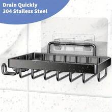 1pc Soap Dish With Hook, Wall Mounted Soap Holder For Shower Without Drilling, For Bathroom And Kitchen - Black - View 3