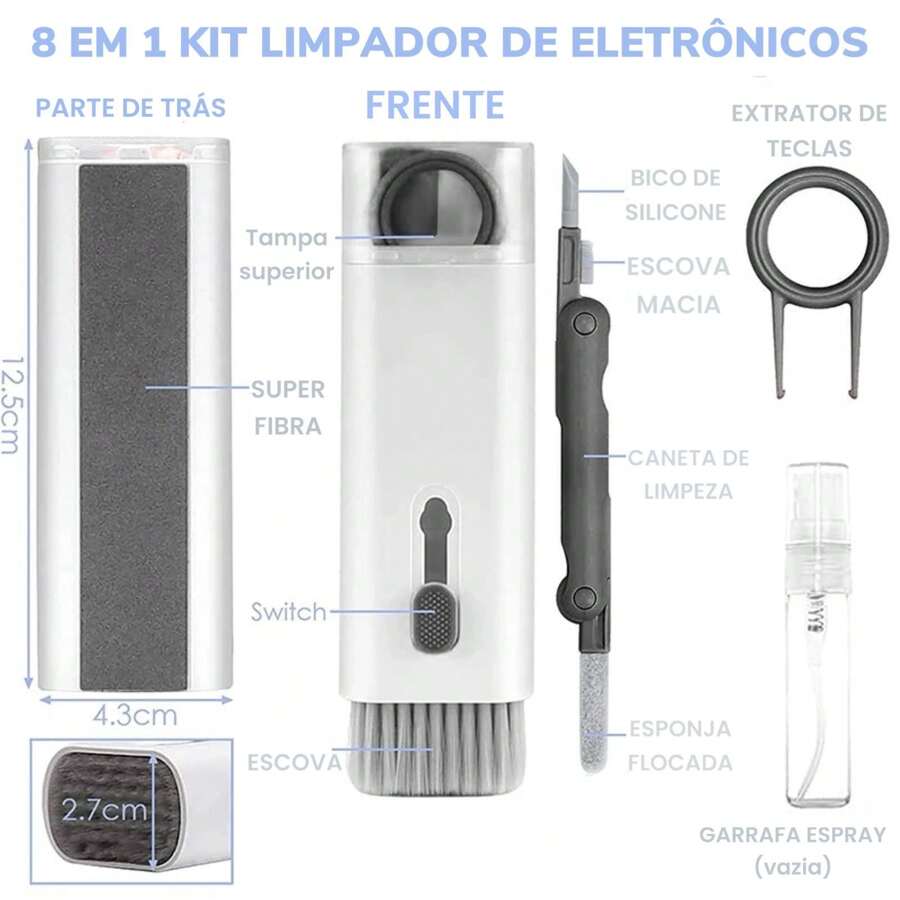 Mini Limpador Portátil 7 Em 1 Teclado Celular Fone De Ouvido - Branco - Visão 1
