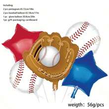 Conjunto de decoración para fiesta de cumpleaños con tema de softball que consta de 6 piezas (5 globos y 1 tarjeta de respaldo para regalo) de globos de papel de aluminio pequeños en forma de béisbol, softball, estrella y redondos en empaque individual de cartón - Juego de 6 globos de película de aluminio de softbol. - Ver 2