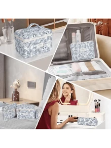 1/3PCS Conjunto de bolsa de maquiagem acolchoada, bolsa de cosméticos floral, bolsa organizadora de viagem para artigos de higiene pessoal, presente para mulheres e meninas, organizador de maquiagem, estojo de maquiagem, para armazenar itens de cuidados com a pele, batons, acessórios para cabelo ou como uma necessidade de viagem, presente de aniversário, presente de madrinha, presente de professor ou presente de dia das mães para meninas, bolsas de maquiagem, organizador de maquiagem, armazenamento de maquiagem, bolsa de maquiagem