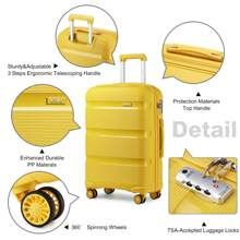 Lightweight Hard Shell Luggage Set – 20/24/28 Inch Cabin Carry On & Large Check In Suitcase With Spinner Wheels & TSA Lock – Travel Trolley For Holiday, Business Trip, Weekend Getaway - Yellow - View 9