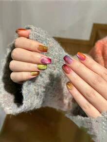 Monina 30-Pack Rainbow Candy Cat Eye Gel Nail Wraps, Handmade Gradient Stones, Translucent Sweet Sugar Glass Bead Manicure, Versatile Charmer, Perfect Gift For Women's Festive Occasions Nails - You Make Me Melt - View 2