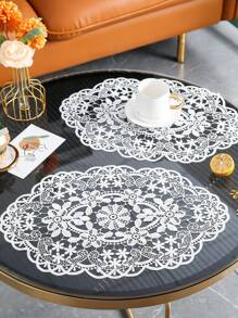 1 cái / 2 cái Miếng lót bàn hình bầu dục thêu ren rỗng, Trang trí phòng ăn nhà bếp, Cách nhiệt, Chống trầy xước, Chống bụi, Thích hợp cho đám cưới, tiệc tùng, quà tặng, sinh nhật, Giáng sinh - trắng - Xem 5