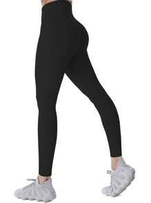 Pantalon de sport unicolore élastique à large ceinture