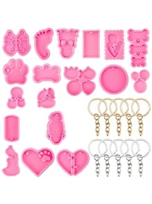 Dog Paw Print Resin Molds Heart Shape Keychain Casting Silicone Molds For Key Chain Pendant Making Epoxy Resin Craft Jewelry DIY - Hot Pink - View 2