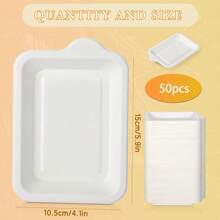 Small Paper Plates, Disposable White Rectangular Dessert Plates, Cake/Pie Snack Plates For Parties, -Friendly Sugarcane Fiber Plates (50pcs, 4.1 X 5.51 Inches) - White - View 2