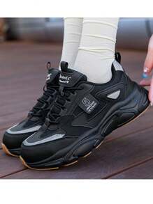 Zapatos de trabajo de seguridad para mujeres a prueba de aplastamiento y perforación, antideslizantes, transpirables, con puntera de acero, de moda con hebilla de cierre, zapatos de seguridad - Negro - Ver 6