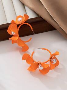 1 Pair Simple & Fashionable Colorful Enamel Pearl Flower Earrings