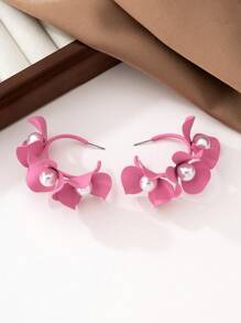 1 Pair Simple & Fashionable Colorful Enamel Pearl Flower Earrings