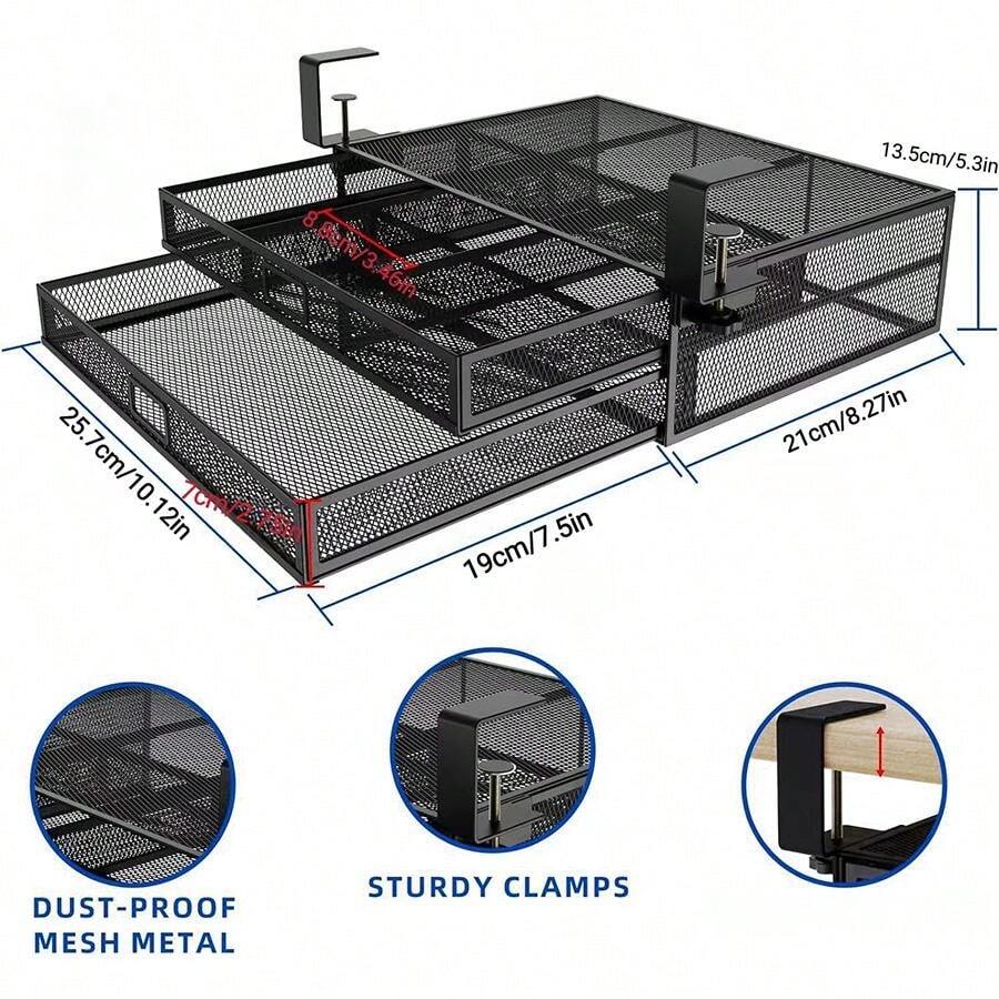 1 Piece Under-Desk Drawer Storage Box, No Drilling, Slide-Out Drawer ...