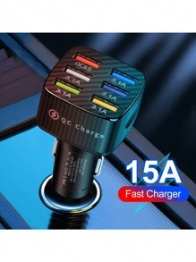 1pc Car Charger 6 USB Porous QC3.0 Fast Charging Car Smartphone Charger - White - View 3