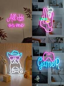 CHI-BUY 1入奇趣LED霓虹燈西部牛仔狗遊戲手柄的眼睛普羅提斯之眼，室內婚禮派對牆壁裝飾霓虹燈，5V USB供電的霓虹燈招牌，適用於臥室客廳 - 彩色 - 查看 2