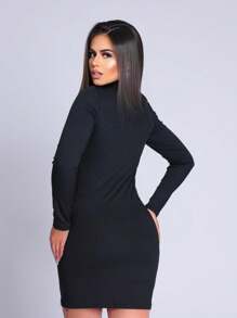Vestido Manga Longa Gola Alta Feminino Canelado
