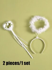 3 件/套人造羽毛白色天使和黑色天使翅膀、头带和魔杖角色扮演道具套装，适合舞台表演、时尚摄影和装扮派对，男女通用万圣节天使光环舞会 - 彩色 - 查看 17