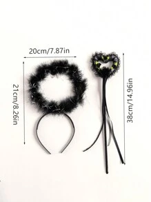 3 件/套人造羽毛白色天使和黑色天使翅膀、头带和魔杖角色扮演道具套装，适合舞台表演、时尚摄影和装扮派对，男女通用万圣节天使光环舞会 - 彩色 - 查看 15