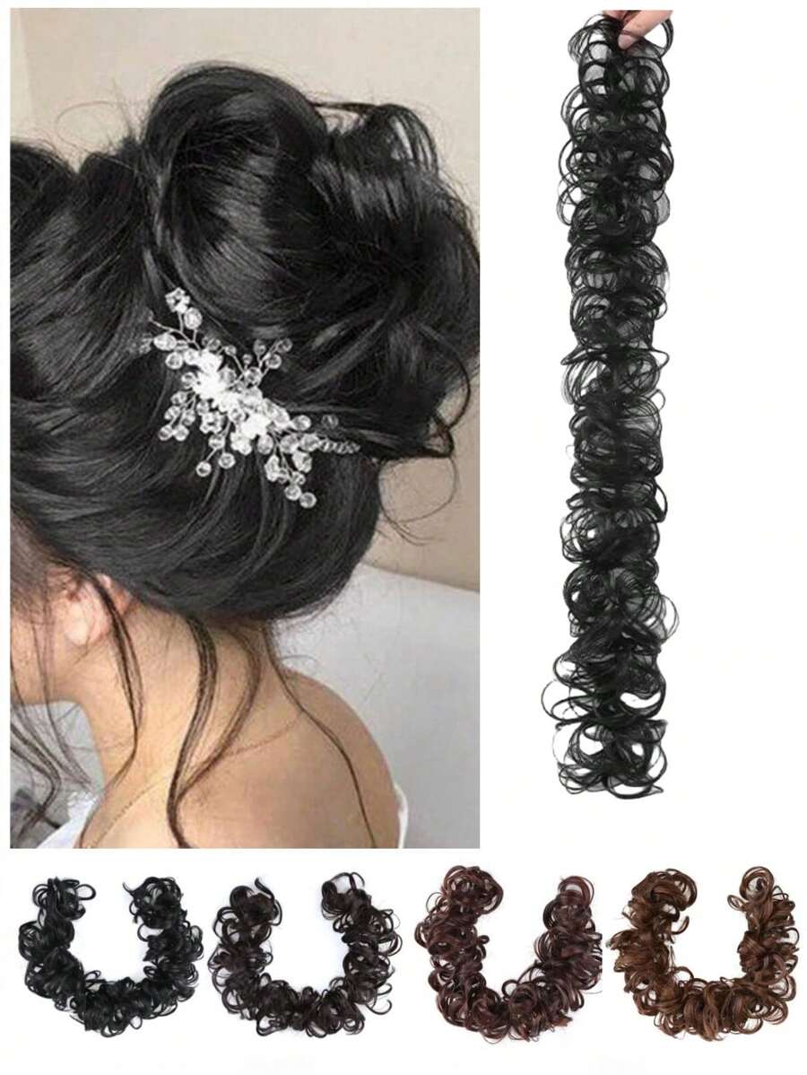 凌亂繩馬尾柔軟波浪合成髮髻，女士彈性頭髮束