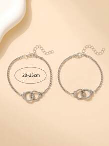 2 件创意个性复古不锈钢手铐链友谊情侣手链带卡 - 手銬 - 查看 3