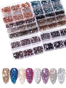 Flache Diamant-Nägel (gemischtes 6er-Raster) für DIY Nagelkunst Zubehör, Strass-Nageldekorationen, Nagelkunst Zubehör Nagel Dekor Nail Gems