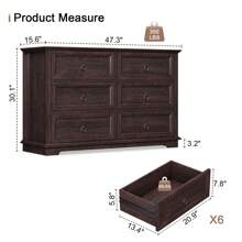 6 Drawers  Double Drawers Dresser Chests With Storage For Bedroom,Living Room