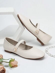Square Toe Maryjane Flats, Soft Bottom Comfortable Work Shoes For Women - White - View 5