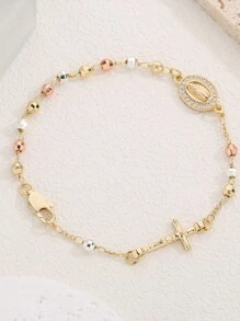 1 件经典铜三股串珠手工手链，带有圣母玛利亚抗过敏功能，非常适合女性朋友或女友日常佩戴，庆祝特殊场合