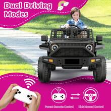 Ride On Truck,12V Kids Electric Vehicles With Parent Remote Control,Spring Suspension,Safety Belt,LED Headlights,Music Player&Horn,Low Battery Voice Prompt - Black - View 4