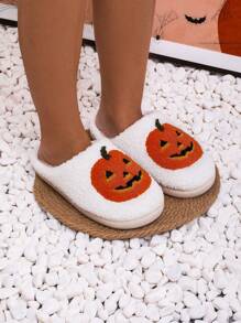 Dép Lông Thú Halloween Dành Cho Người Cao Tuổi Với Thiết Kế Quả Bí Ngô, Mũi Tròn, Dép Ấm Áp Trong Nhà Cặp Đôi, Mùa Đông, Phong Cách Dễ Thương Cho Nữ - trắng - Xem 5
