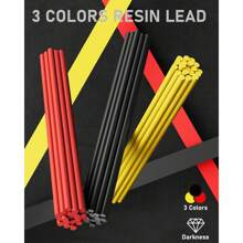3-delige 1,3 mm vulpotlodenset met etui, metalen timmermanspotloden met 48 vullingen (rood, zwart, geel), gummen, weerbestendige behuizing voor markeren buitenshuis