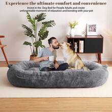 Dog Bed, Giant Dog Bed For Human, 71"X 43.3"X 10" Washable Human Size Bed, Plush Dog Bed For People Adults, Large Dog Bed - Màu xám đen - Xem 2
