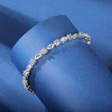 MDFUN 1pc Platinum Plated Diamond & Zirconia Eye-Shaped Elegant Jewelry Tennis Bracelet, Suitable For Women - White - View 3