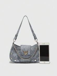 Bolsa Feminina Y2K Estilo de Rua Chic com 3 Alças, Bolsa Transversal para Ombro Portátil e à Prova D'Água em Pu Casual e Fashion, Adequada para Mulheres, Meninas, Estudantes, Novos Profissionais, Trabalhadores Brancos, Viagens a Negócios - Azul - Ver 3