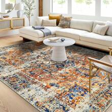Alfombra bohemia salón dormitorio alfombras de pelo corto lavable suave antideslizante diseño vintage - Naranja - Ver 2
