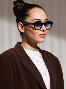 复古圆形时尚眼镜 女士 男士 时尚圆形有色时尚眼镜 复古风格遮阳镜 遮阳镜 海滩配饰 - 黑色/藍色漸變 - 查看 2