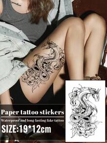 1pc Dragon Pattern Temporary Arm Tattoo Sticker, Creative Waterproof Body Art For Both Men And Women, Realistic Fake Tattoo - Black - View 1
