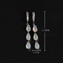 長款天然蛋白石梨形925純銀女式耳環珠寶 - 白色 - 查看 5