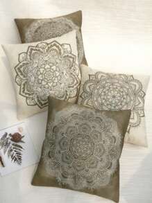 SUMGAR Beige Coffee Mandala Throw Kissenbezüge Frühling Boho Pattern Square Kissenbezüge Bohemian Kissenbezüge für Schlafsofa Auto mit unsichtbarem Reißverschluss 45x45cm 4er Pack - Verschiedenfarbig - Übersicht 1