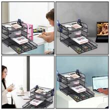 Organizador de Escritorio 4/5 Niveles,Organizador de Archivos de Escritorio,Organizador de Artículos de Oficina ,gran Capacidad,Oficina Organizador de Documentos para Escritorio Con Portalápices y Cajón - Negro 4 capas - Ver 5
