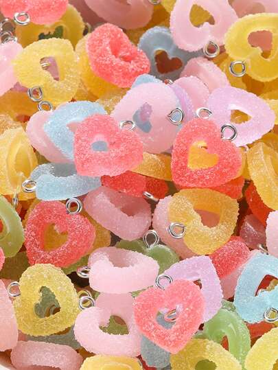 10pcs/Lot Colorful Soft Candy Heart Shape Charms Cute Kawaii Resin Pendant Charms For Earring Bracelets Jewelry Making Bulk Valentines