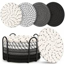 8 pièces de dessous de verre pour boissons, dessous de verre absorbants, dessous de verre tressés pour boissons, dessous de verre tressés, résistants à la chaleur pour table de salon, tasse de bureau, dessous de verre de protection pour table (noir mélange de couleurs)